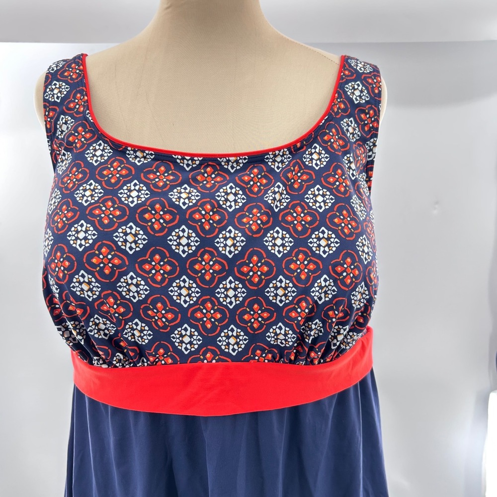 Lands End Womens 18W Navy Blue Red Medallion Print Swim Dress One Piece Swimsuit - Picture 10 of 14